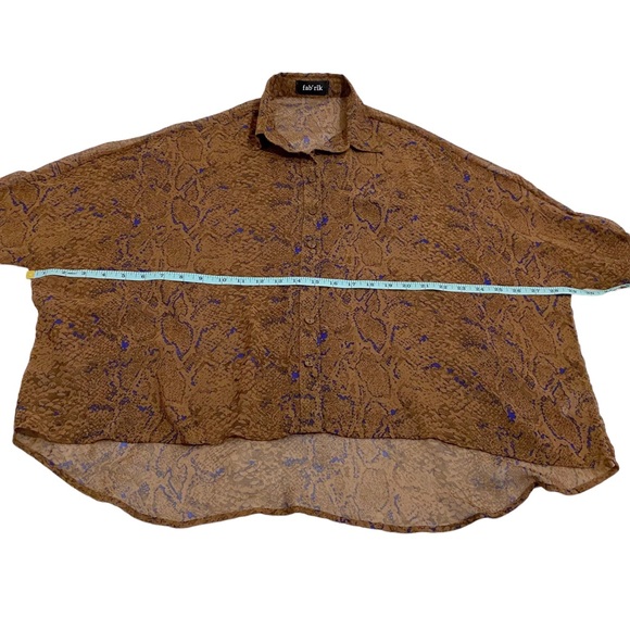 Fab’rik Brown & Blue Semi Sheer Snake Print Button Down Blouse, Size Medium - Picture 6 of 10